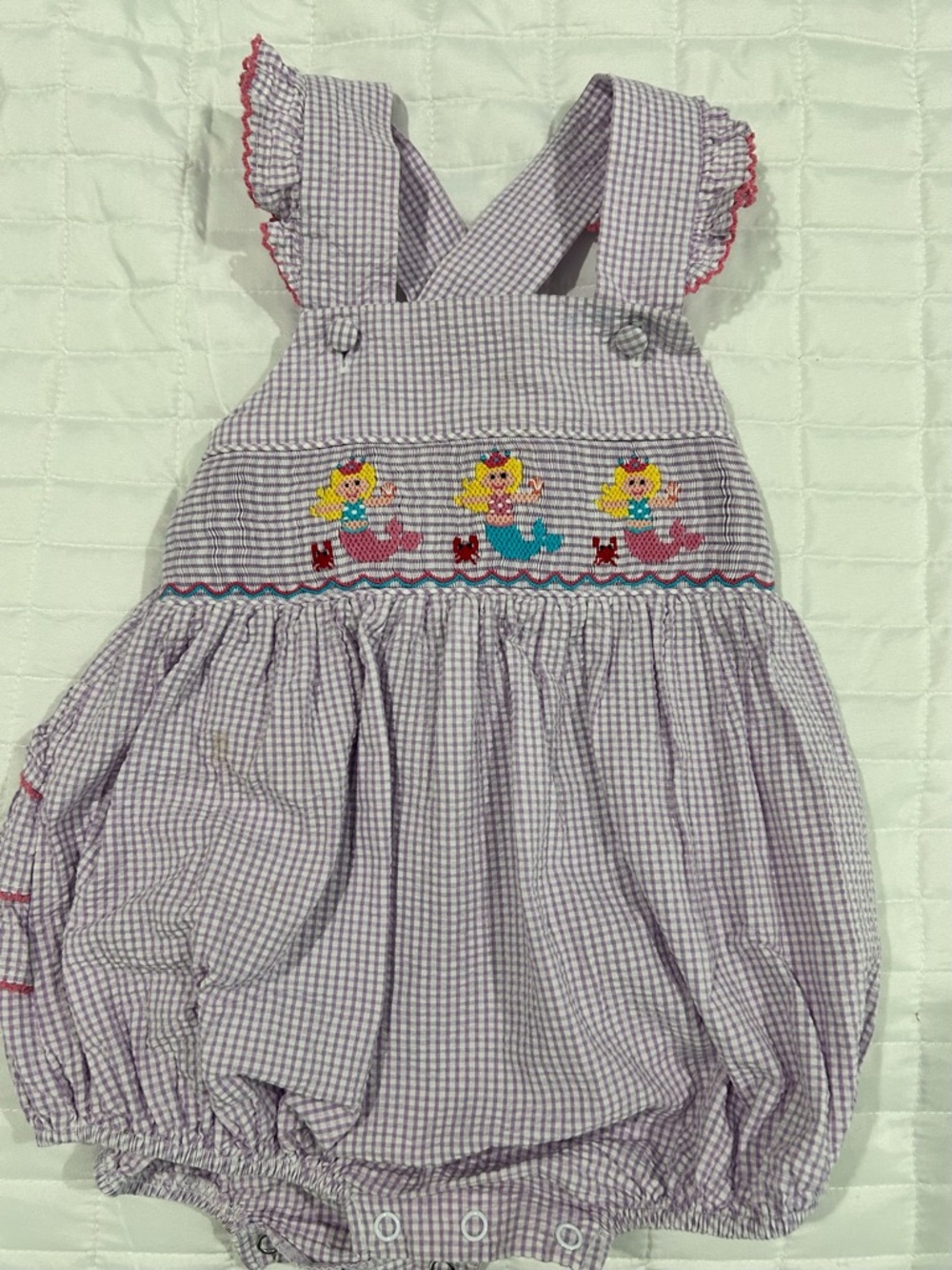 Toddler Lavender Gingham Mermaid Bubble One-Piece